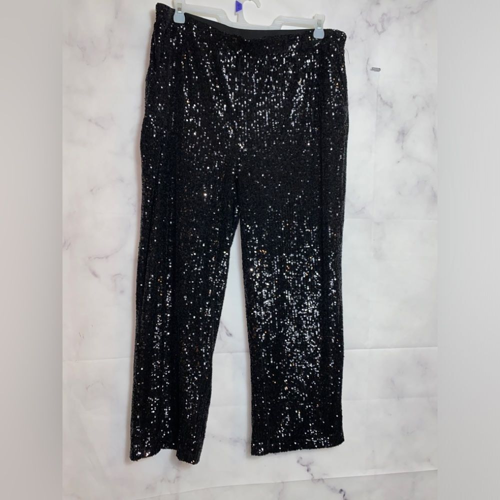 Cable and Gauge Plus Black Sequin Wide Leg Ankle Length Pants 1X